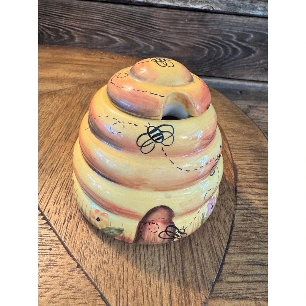 Cheri Lane Honey Bee Ceramic Beehive Honey Pot Jar Cherison‎ Enterprises 03028